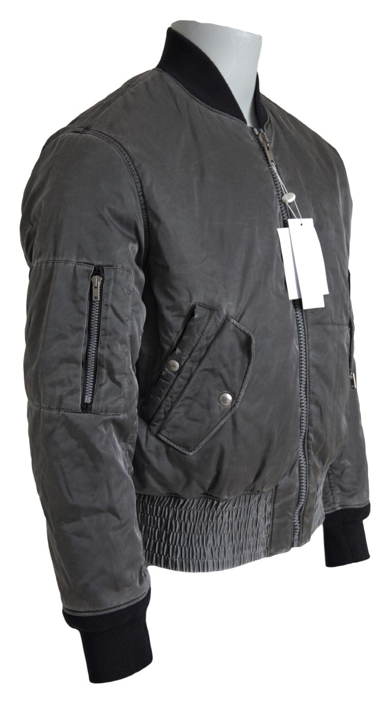 Elegant grey bomber jacket with full zip
