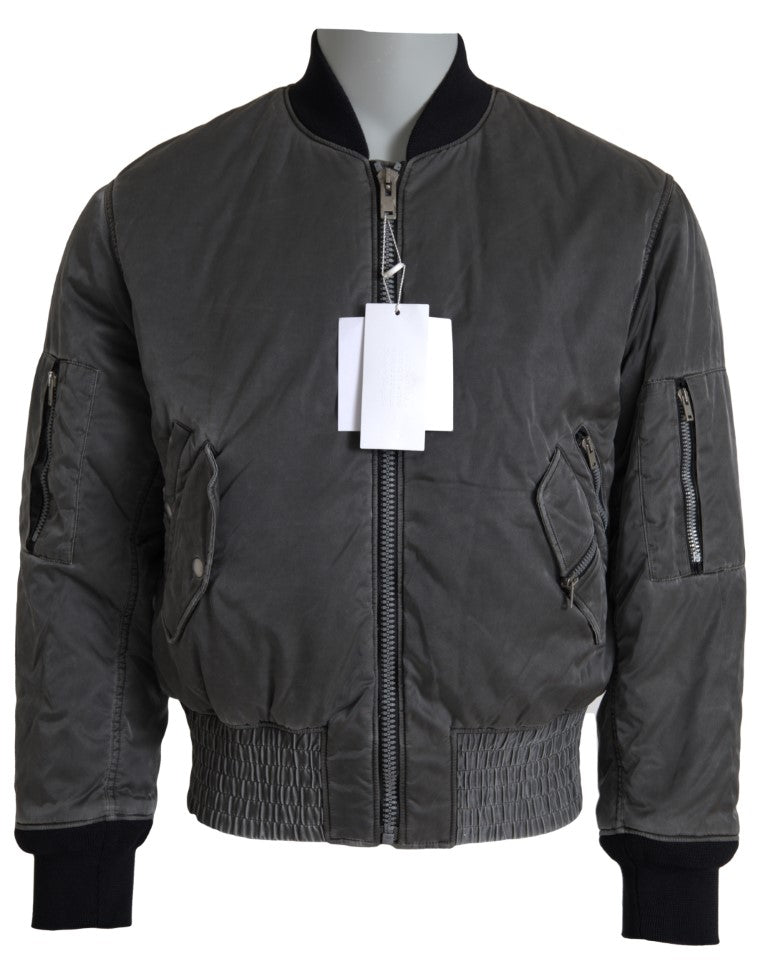 Elegant grey bomber jacket with full zip