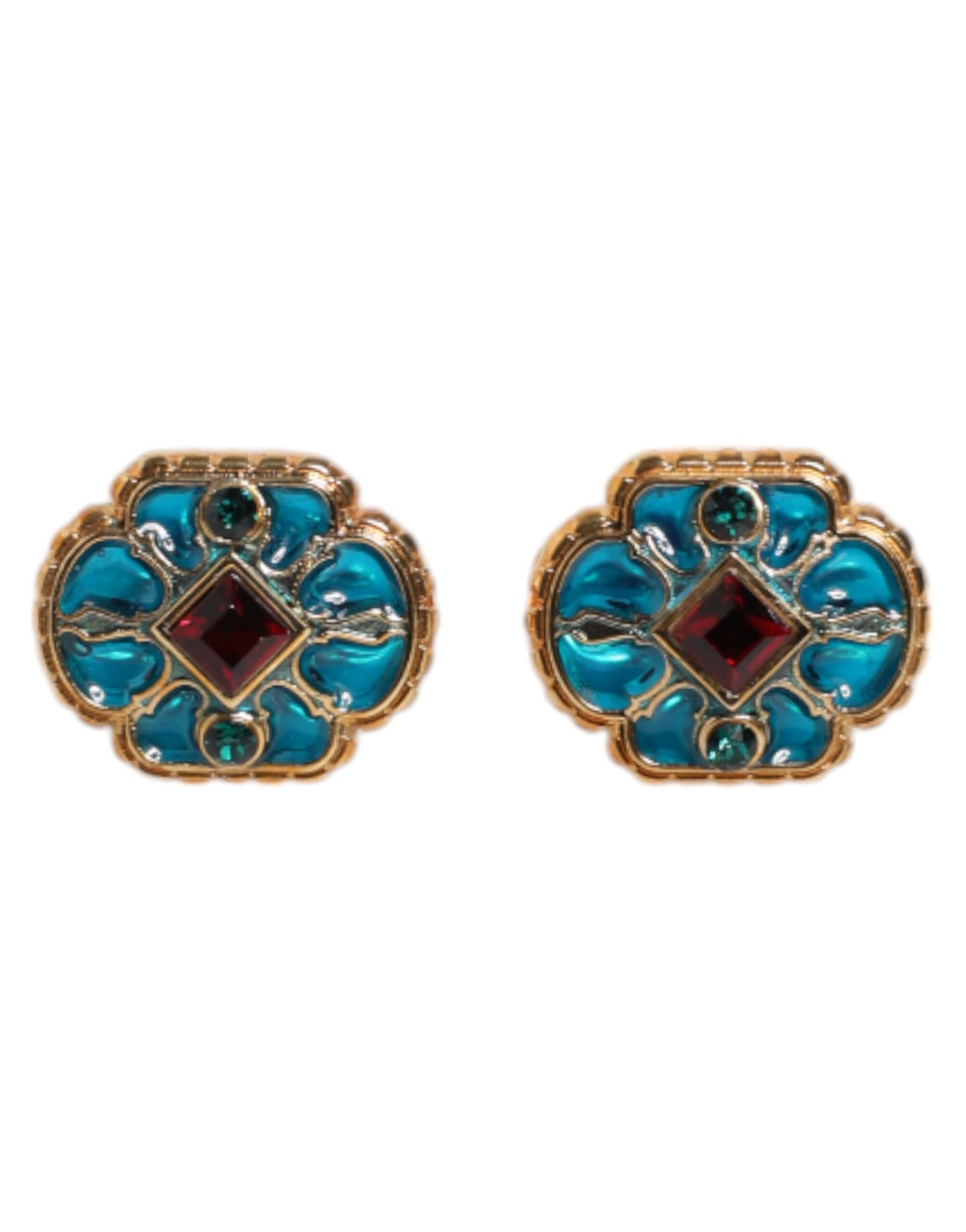 Dolce & Gabbana Gold Messing Blau emaillierte Blume Manschettenknopf