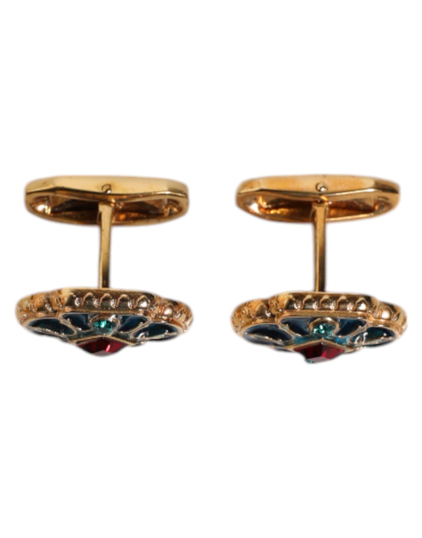 Dolce & Gabbana Gold Messing Blau emaillierte Blume Manschettenknopf