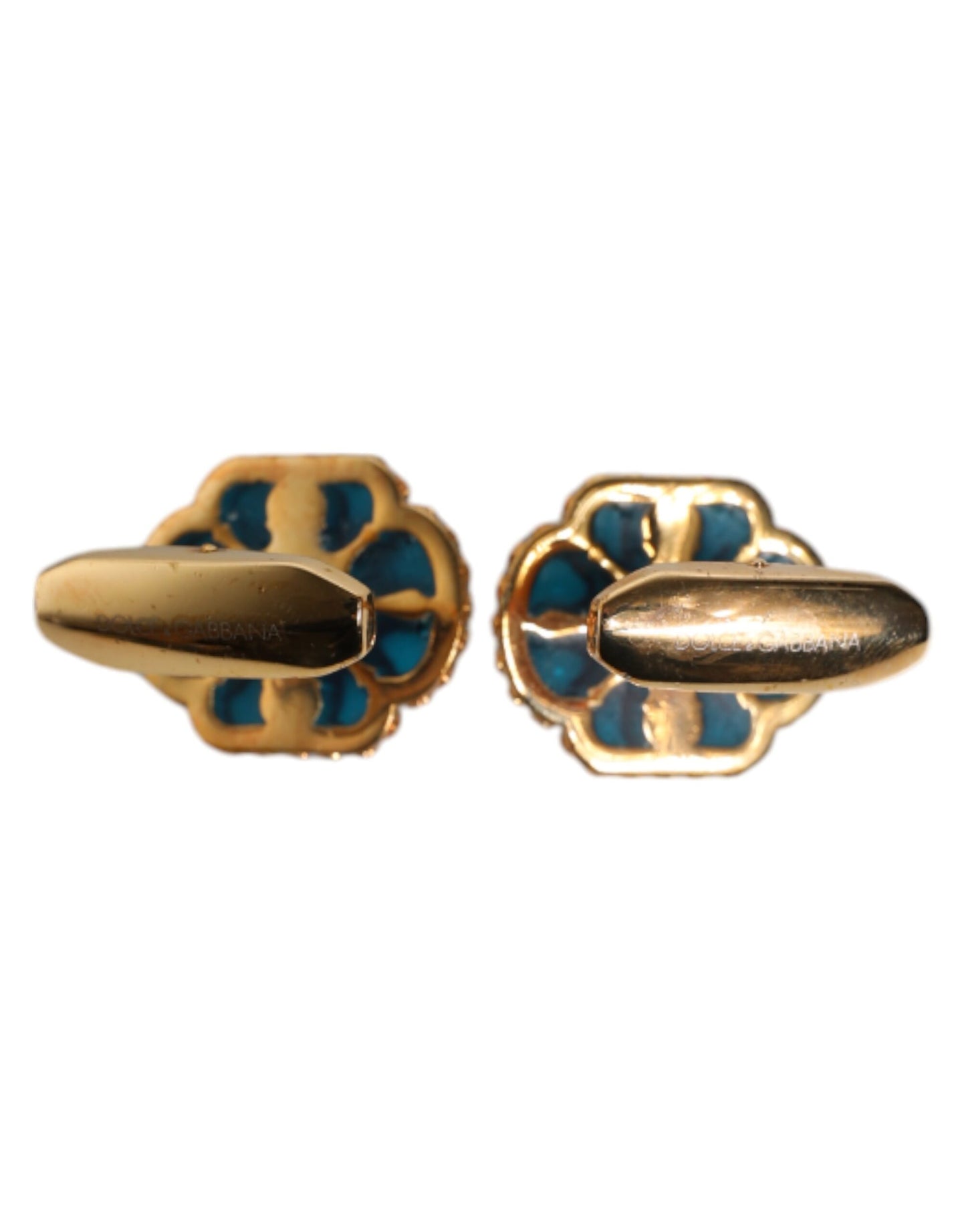 Dolce & Gabbana Gold Messing Blau emaillierte Blume Manschettenknopf
