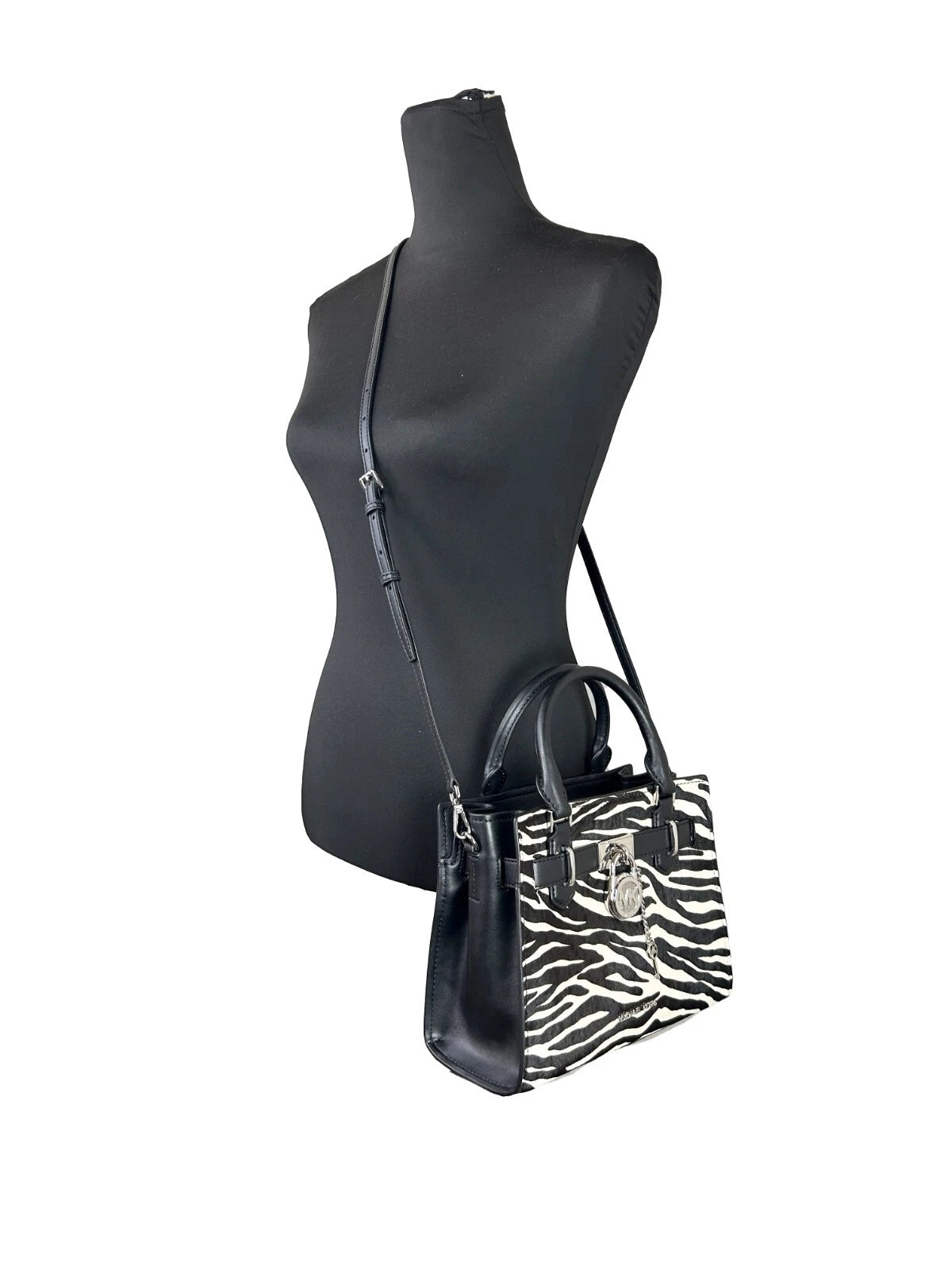 Michael Kors Hamilton Small Leder Zebra Print Satchel Crossbody Schwarz/Weiß