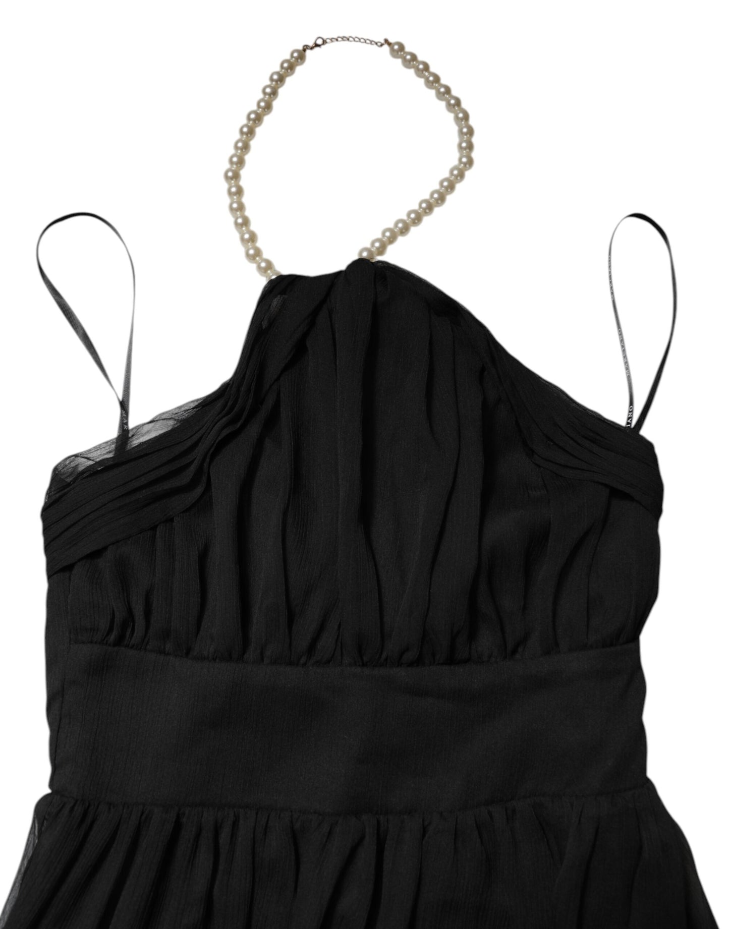 Marciano by Guess Schwarzes ärmelloses langes Kleid aus Tüll und Perlen