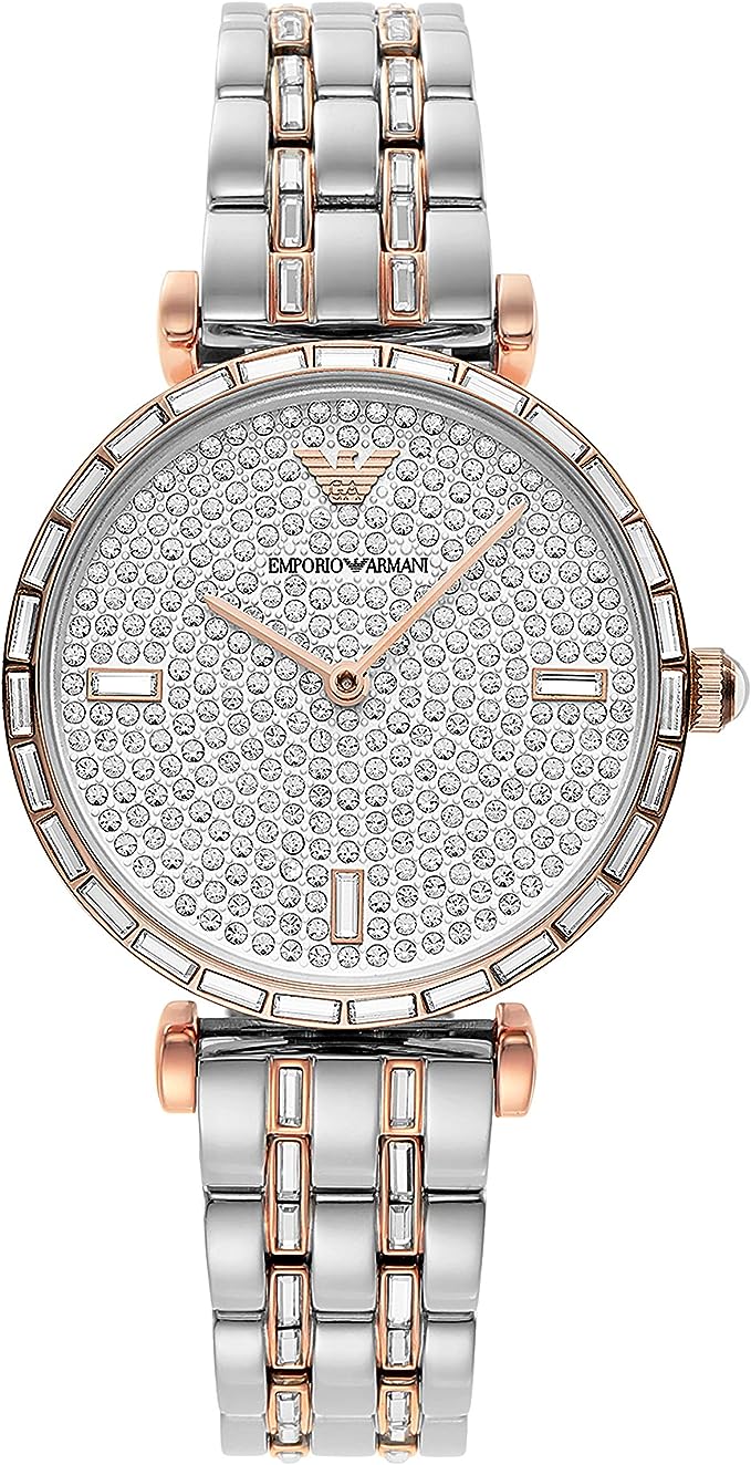 Emporio Armani Elegante zweifarbige Kristall-Pflaster-Uhr