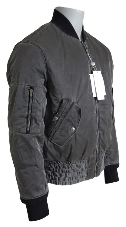 Elegant grey bomber jacket with full zip