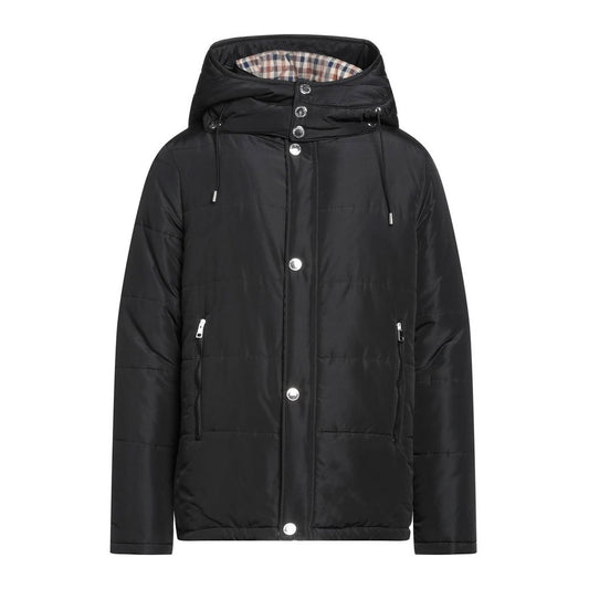 Elegant black jacket with detachable hood
