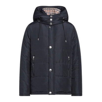 Elegant blue jacket with detachable hood