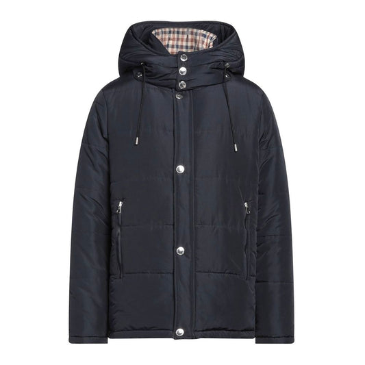 Elegant blue jacket with detachable hood