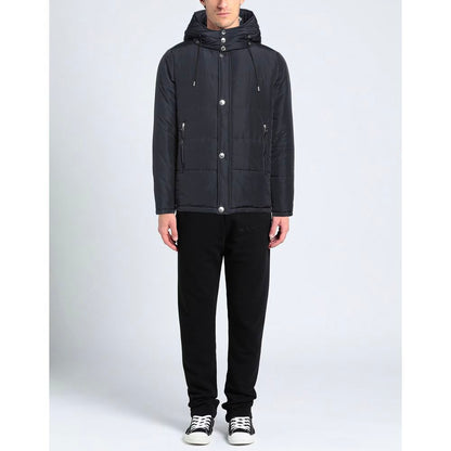 Elegant blue jacket with detachable hood