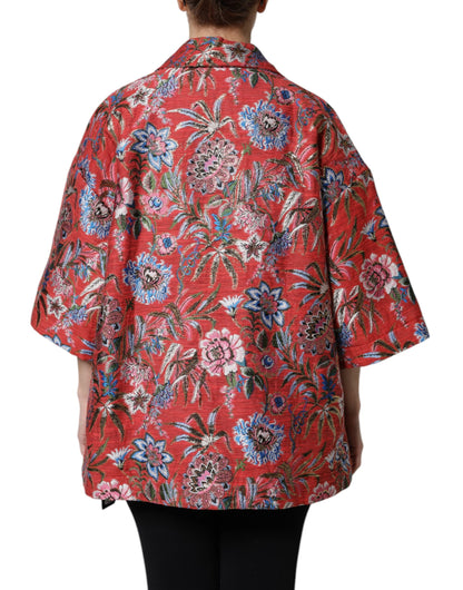 Dolce & Gabbana Roter geblümter Jacquard-Mantel mit Knopfleiste Jacke
