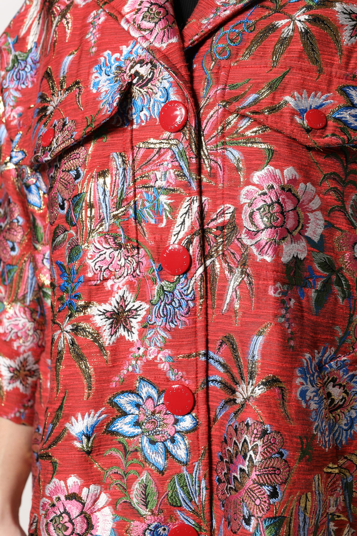 Dolce & Gabbana Roter geblümter Jacquard-Mantel mit Knopfleiste Jacke