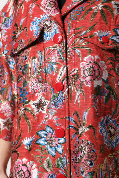 Dolce & Gabbana Roter geblümter Jacquard-Mantel mit Knopfleiste Jacke