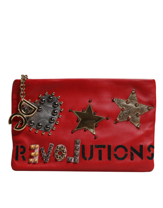 Dolce & Gabbana Rote Revolutions verschönerte Leder Clutch Tasche