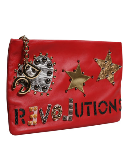 Dolce & Gabbana Rote Revolutions verschönerte Leder Clutch Tasche