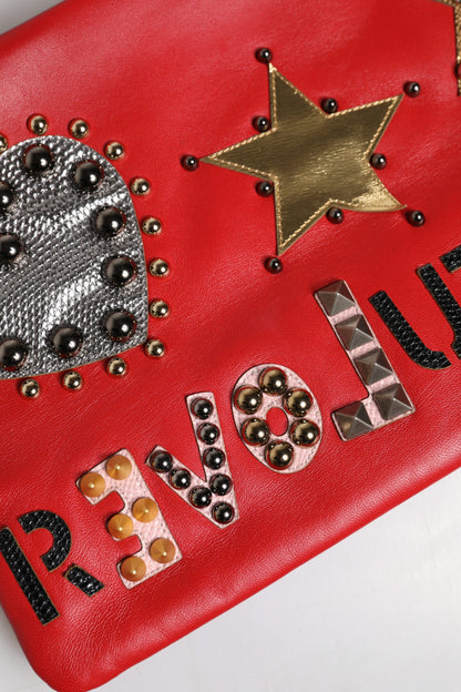 Dolce & Gabbana Rote Revolutions verschönerte Leder Clutch Tasche