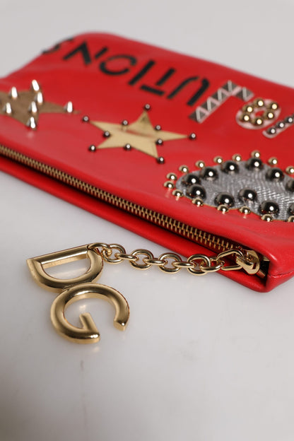 Dolce & Gabbana Rote Revolutions verschönerte Leder Clutch Tasche