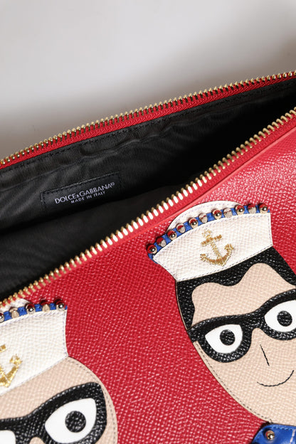 Dolce & Gabbana Rote #DGFamily verschönerte Leder Clutch Tasche