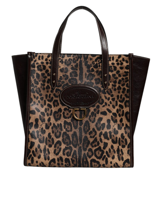 Dolce & Gabbana Braune Leopardenleder-Schulterriemen-Tasche