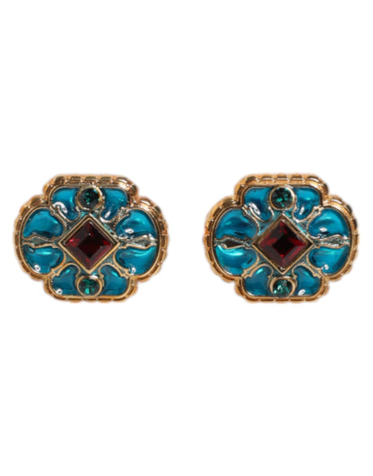Dolce & Gabbana Gold Messing Blau emaillierte Blume Manschettenknopf