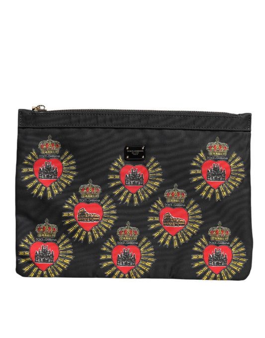 Dolce & Gabbana Schwarzes rotes Nylon Heiliges Herz Clutch Pouch Tasche