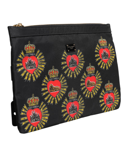 Dolce & Gabbana Schwarzes rotes Nylon Heiliges Herz Clutch Pouch Tasche