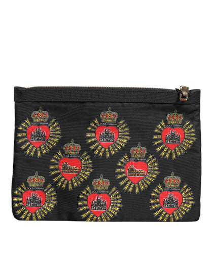 Dolce & Gabbana Schwarzes rotes Nylon Heiliges Herz Clutch Pouch Tasche