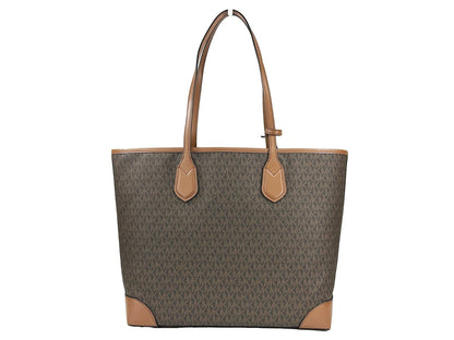 Michael Kors Eva Large Stripe Travel Tote Bag Plus Pouch Braun