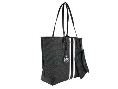 Michael Kors Eva Large Stripe Travel Tote Bag Plus Pouch Schwarz