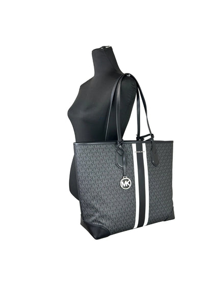 Michael Kors Eva Large Stripe Travel Tote Bag Plus Pouch Schwarz