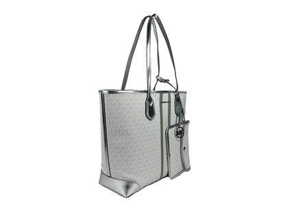 Michael Kors Eva Large Stripe Travel Tote Bag Plus Pouch Weiß