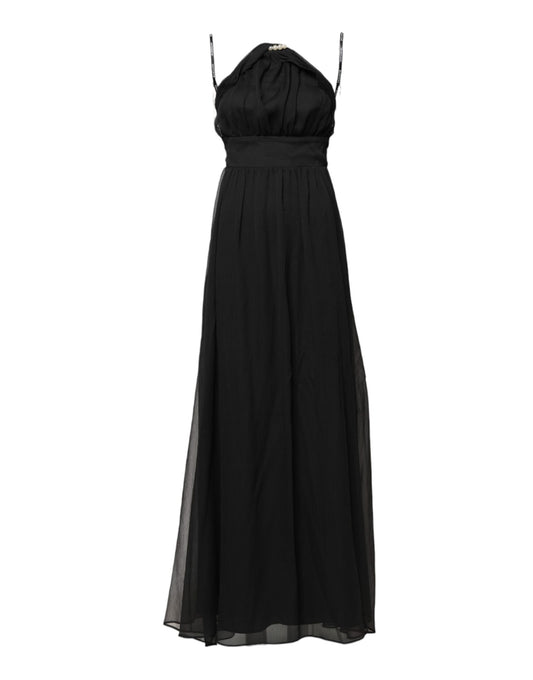 Marciano by Guess Schwarzes ärmelloses langes Kleid aus Tüll und Perlen