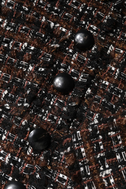 Dolce & Gabbana Braunes Tweed-Minikleid mit kurzen Ärmeln und A-Linie