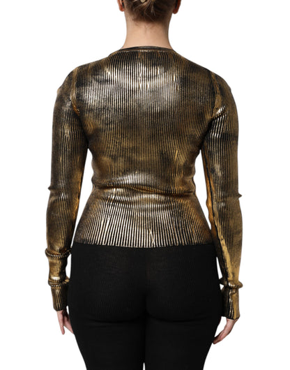 Dolce & Gabbana Gold Rundhalsausschnitt Langarmpullover Top