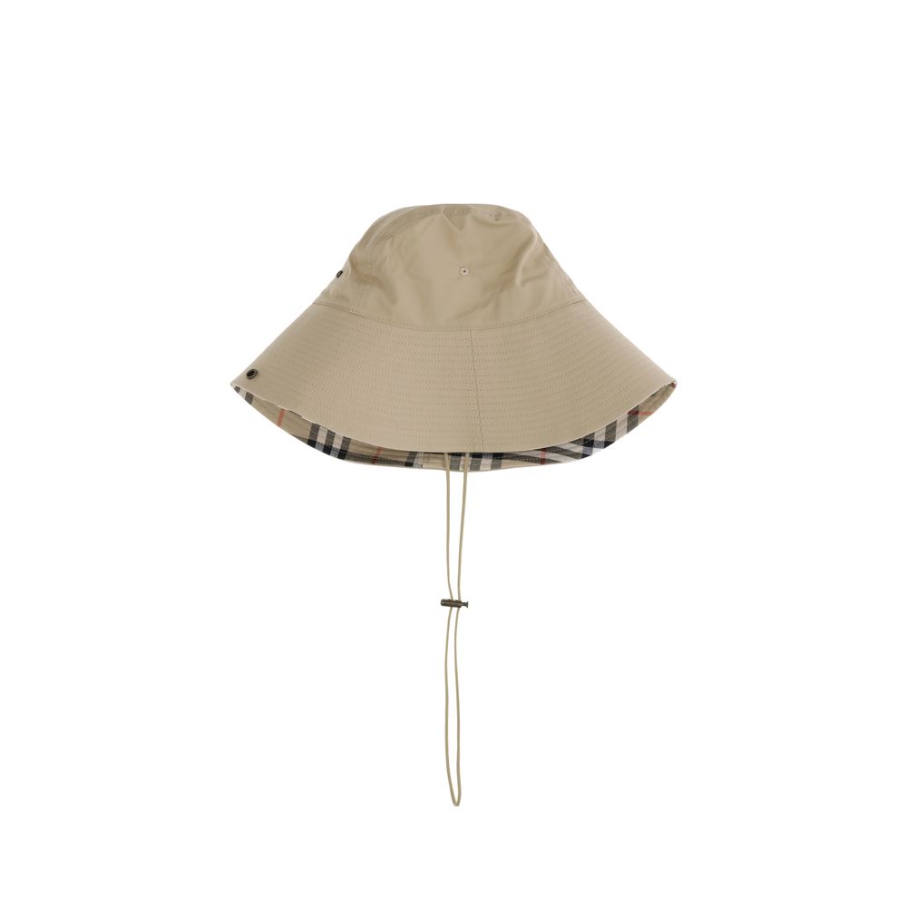 Burberry Gabardine-Eimerhut mit karierter Krempe